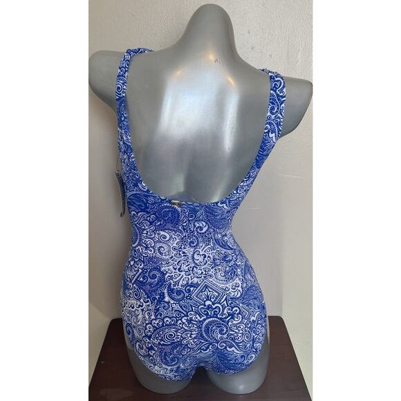 LRL Ralph Lauren One Piece Swimsuit Sz 4 Blue White Underwire Ruffle Womens NEW - Picture 5 of 8